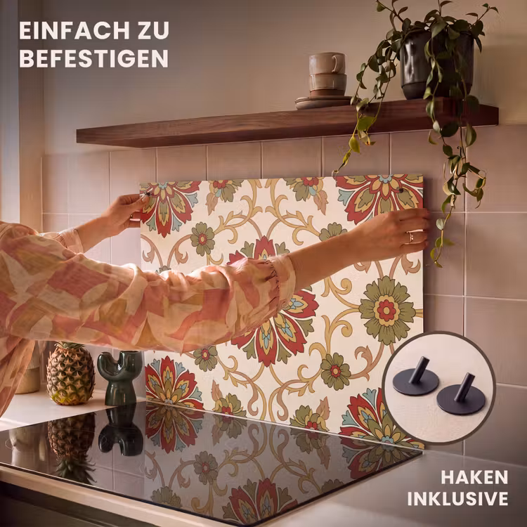 2-in-1 Herdabdeckplatte & Spritzschutz - Muster – Blumen – Ornament – Klassisch – Farbenfroh — 7