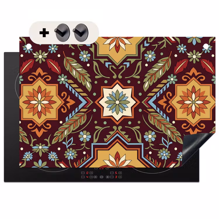 2-in-1 Herdabdeckplatte & Spritzschutz - Muster – Floral – Geometrisch – Farbenfroh – Dekoration — 1