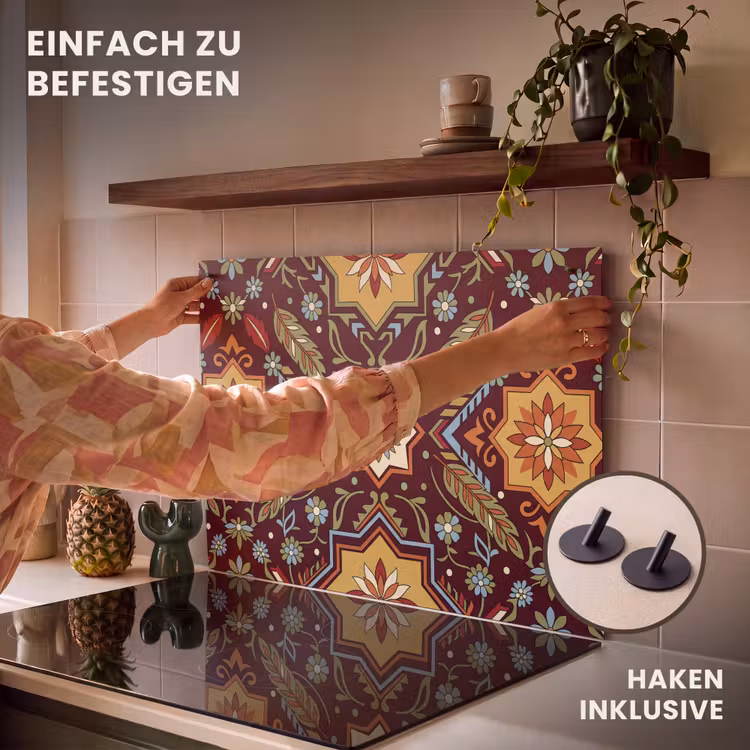 2-in-1 Herdabdeckplatte & Spritzschutz - Muster – Floral – Geometrisch – Farbenfroh – Dekoration — 7