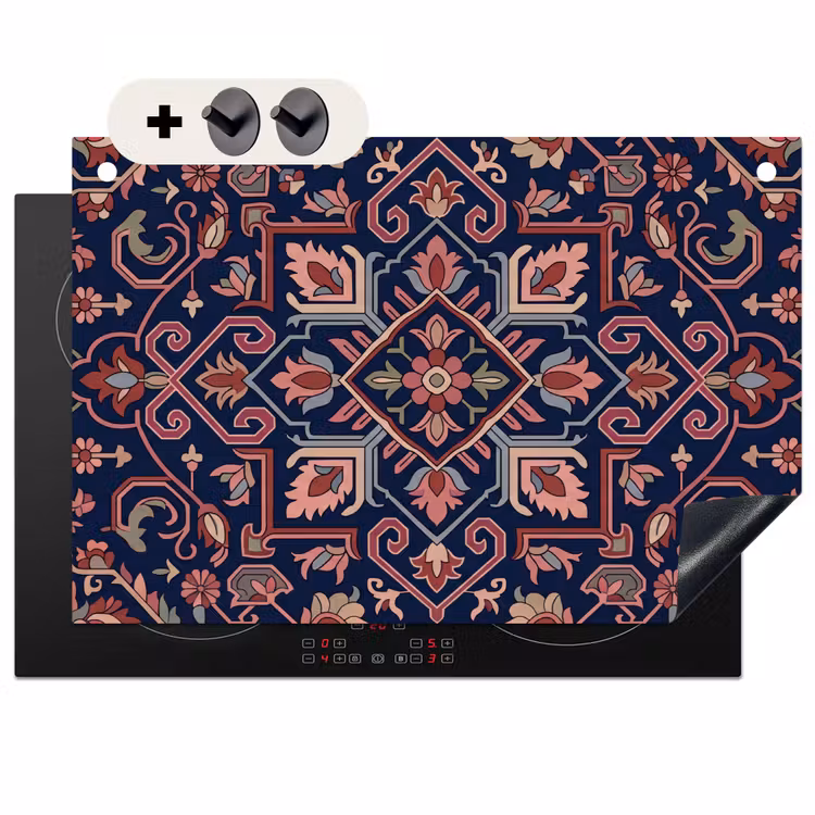 2-in-1 Herdabdeckplatte & Spritzschutz - Muster – Orientalisch – Blumig – Blau – Klassisch — 1