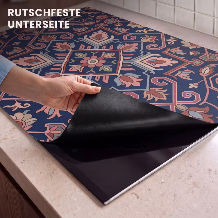 2-in-1 Herdabdeckplatte & Spritzschutz - Muster – Orientalisch – Blumig – Blau – Klassisch — 4