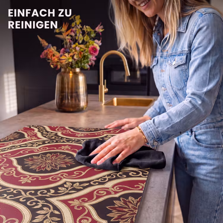 2-in-1 Herdabdeckplatte & Spritzschutz - Muster – Ornament – Barock – Rot – Gold — 5