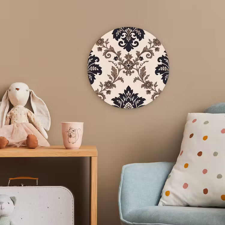 Forexbild Rund - Muster – Blumenmuster – Klassisch – Beige-Blau — 5
