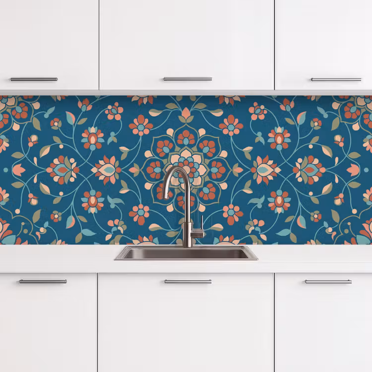 Küchenrückwand - Blumen – Muster – Natur – Ornament – Blau — 4
