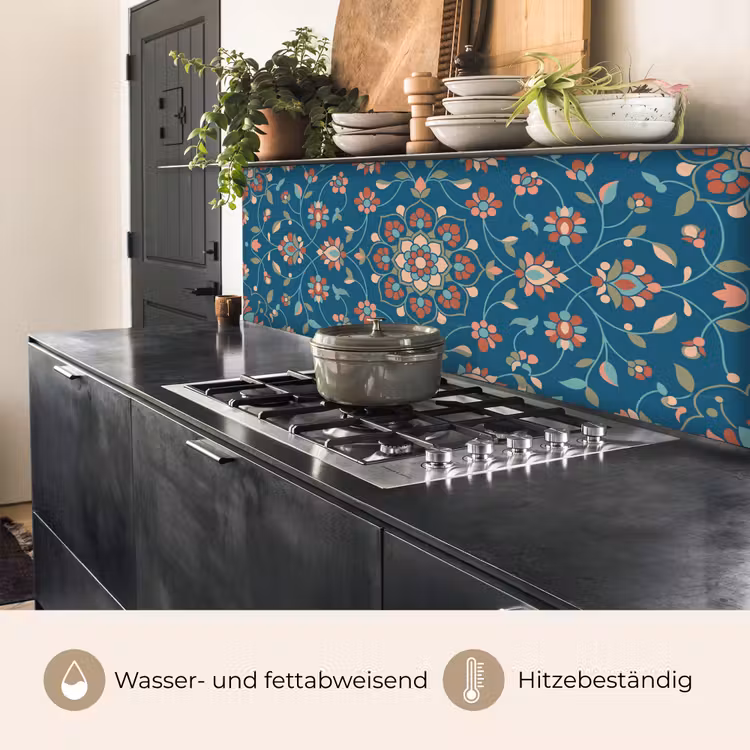 Küchenrückwand - Blumen – Muster – Natur – Ornament – Blau — 5
