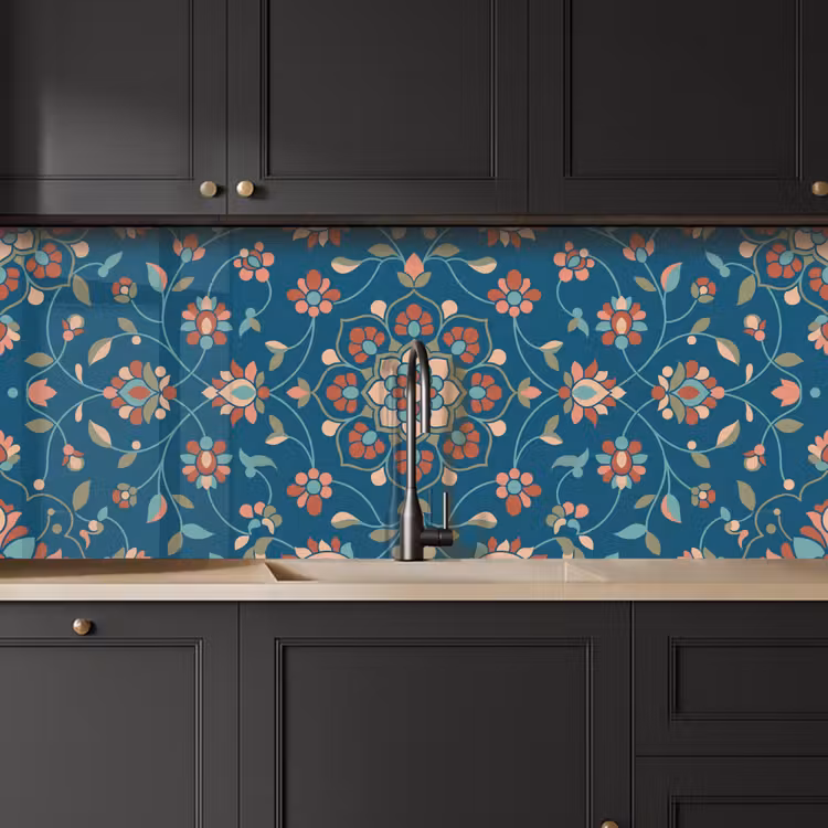 Küchenrückwand - Blumen – Muster – Natur – Ornament – Blau — 6