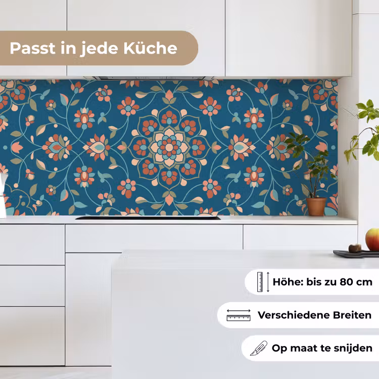 Küchenrückwand - Blumen – Muster – Natur – Ornament – Blau — 7