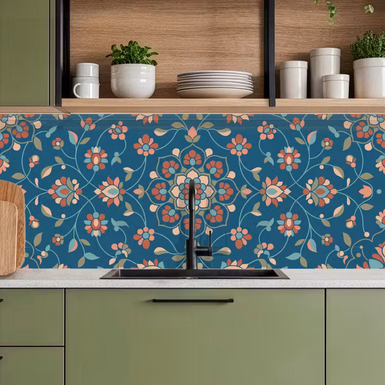 Küchenrückwand - Blumen – Muster – Natur – Ornament – Blau — 8