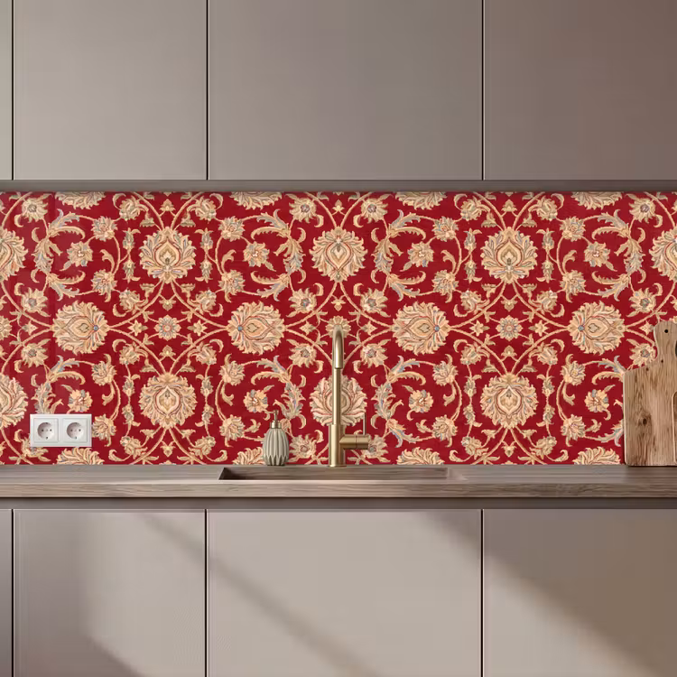 Küchenrückwand - Muster – Blume – Klassisch – Orientalisch – Rot — 1