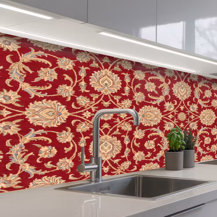 Küchenrückwand - Muster – Blume – Klassisch – Orientalisch – Rot — 2
