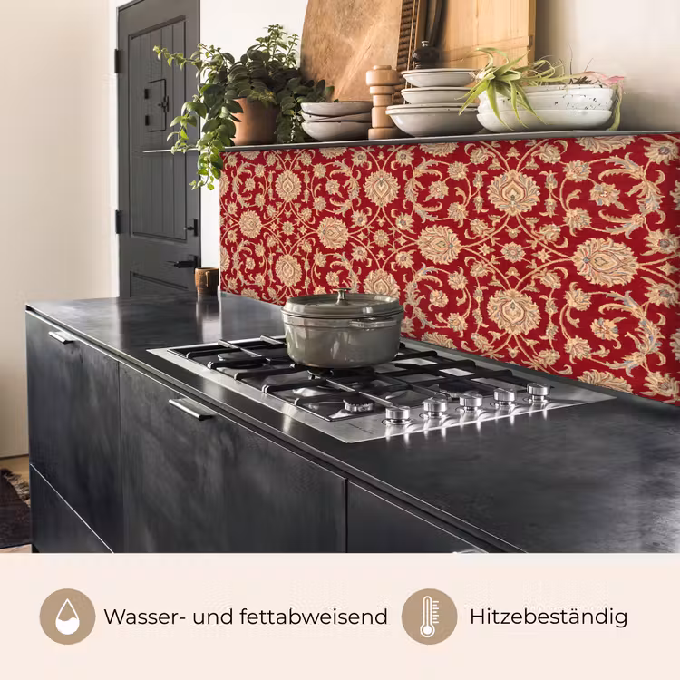 Küchenrückwand - Muster – Blume – Klassisch – Orientalisch – Rot — 5