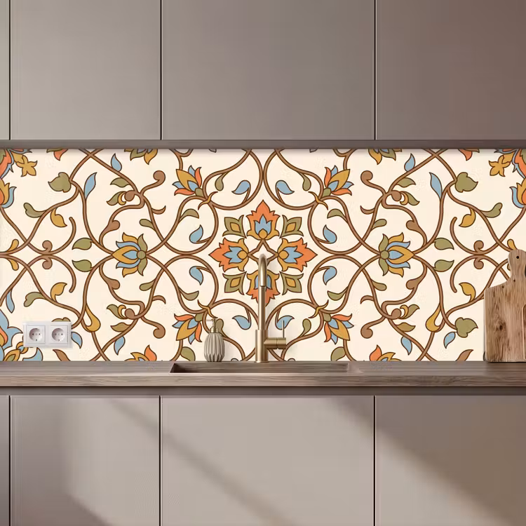 Küchenrückwand - Muster – Blumen – Ornament – Bunt — 1