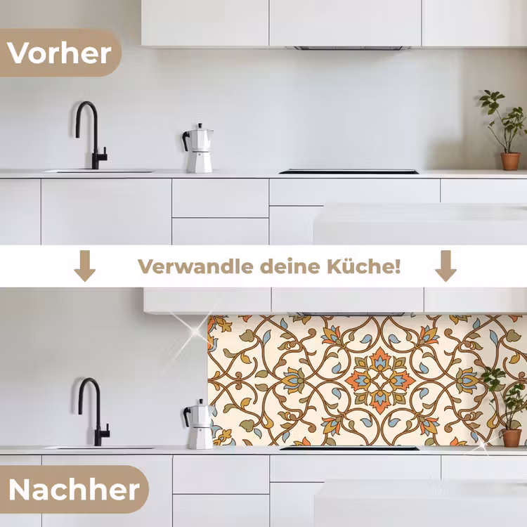 Küchenrückwand - Muster – Blumen – Ornament – Bunt — 3