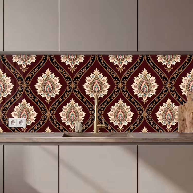 Küchenrückwand - Muster – Blumenmotiv – Dekoration – Klassisch – Rot — 1