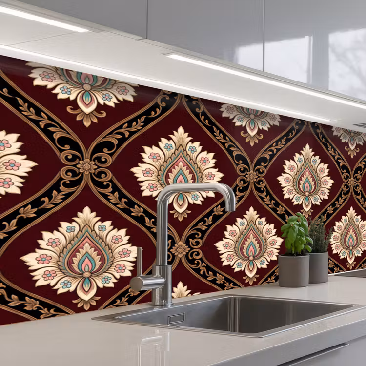 Küchenrückwand - Muster – Blumenmotiv – Dekoration – Klassisch – Rot — 2