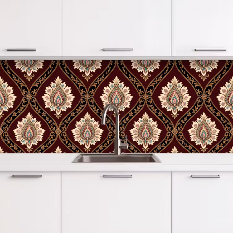 Küchenrückwand - Muster – Blumenmotiv – Dekoration – Klassisch – Rot — 4