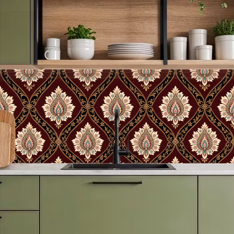 Küchenrückwand - Muster – Blumenmotiv – Dekoration – Klassisch – Rot — 8