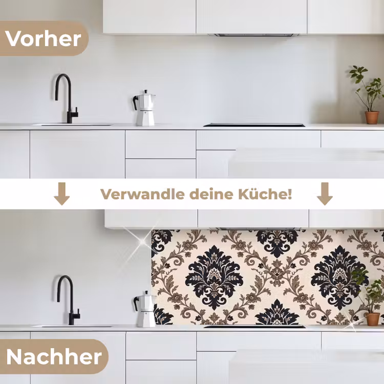 Küchenrückwand - Muster – Blumenmuster – Klassisch – Beige-Blau — 3
