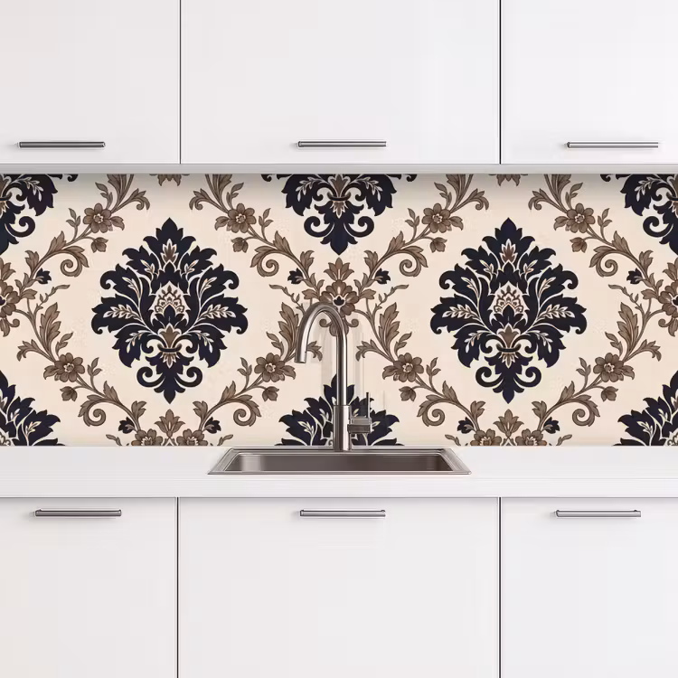 Küchenrückwand - Muster – Blumenmuster – Klassisch – Beige-Blau — 4