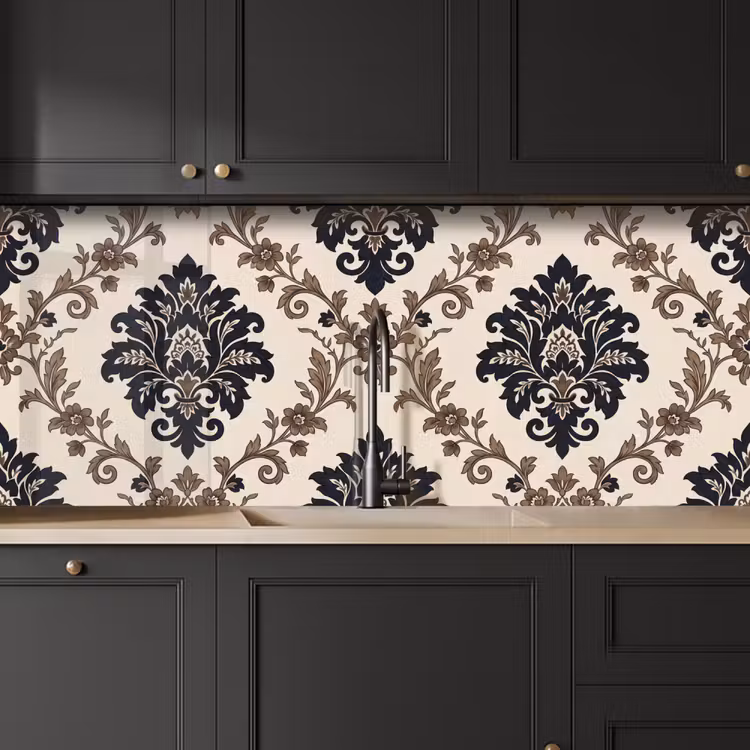 Küchenrückwand - Muster – Blumenmuster – Klassisch – Beige-Blau — 6