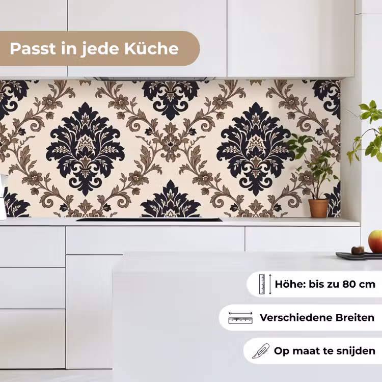 Küchenrückwand - Muster – Blumenmuster – Klassisch – Beige-Blau — 7