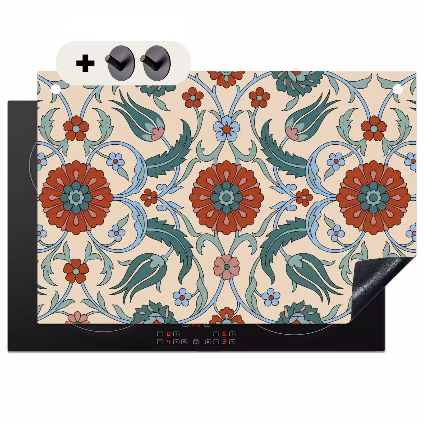 2-in-1 Herdabdeckplatte & Spritzschutz - Blumen – Muster – Klassisch – Dekoration – Farbenfroh — 1
