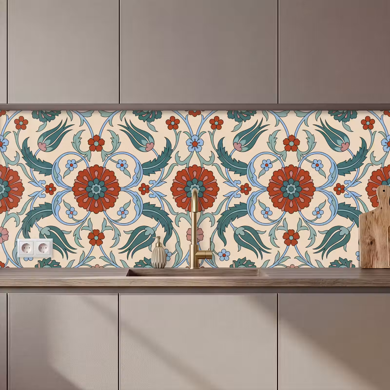 Küchenrückwand - Blumen – Muster – Klassisch – Dekoration – Farbenfroh — 1