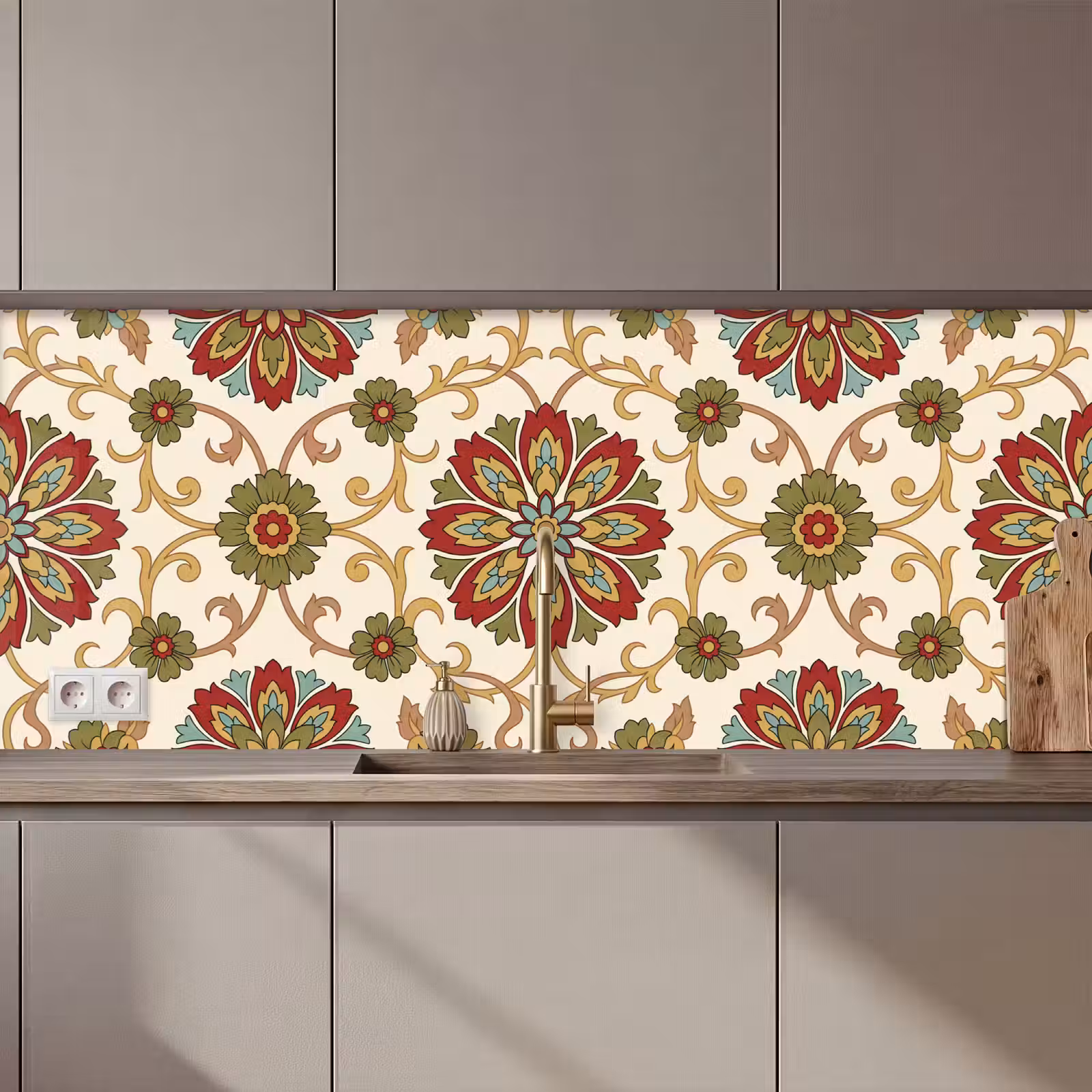 Küchenrückwand - Muster – Blumen – Ornament – Klassisch – Farbenfroh — 1