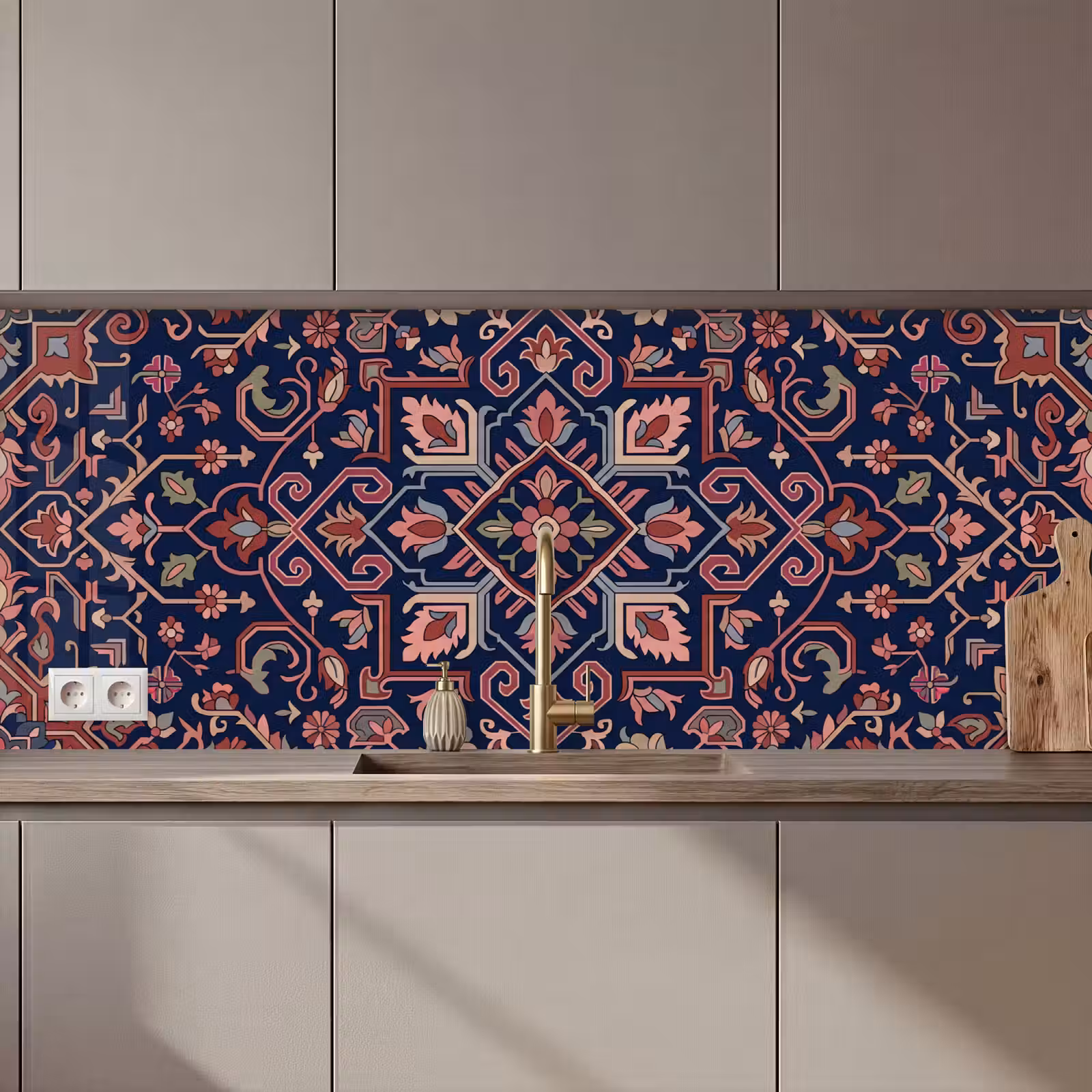 Küchenrückwand - Muster – Orientalisch – Blumig – Blau – Klassisch — 1