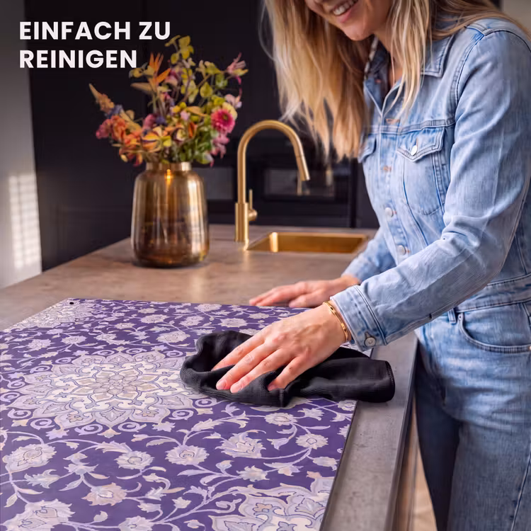 2-in-1 Herdabdeckplatte & Spritzschutz - Muster – Medaillon – Orientalisch – Lila – Dekoration — 5
