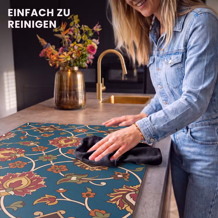 2-in-1 Herdabdeckplatte & Spritzschutz - Ornament – Flora – Traditionell – Klassisch – Blaugrün — 5