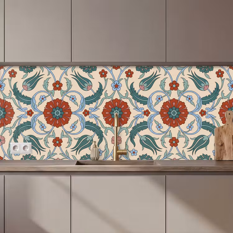 Küchenrückwand - Blumen – Muster – Klassisch – Dekoration – Farbenfroh — 1