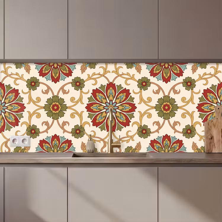 Küchenrückwand - Muster – Blumen – Ornament – Klassisch – Farbenfroh — 1