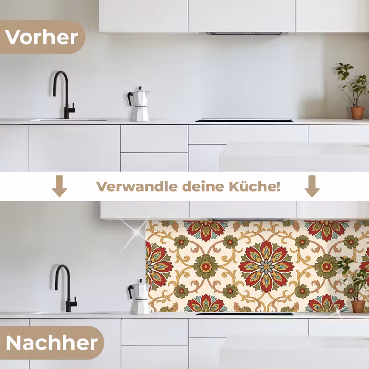 Küchenrückwand - Muster – Blumen – Ornament – Klassisch – Farbenfroh — 3