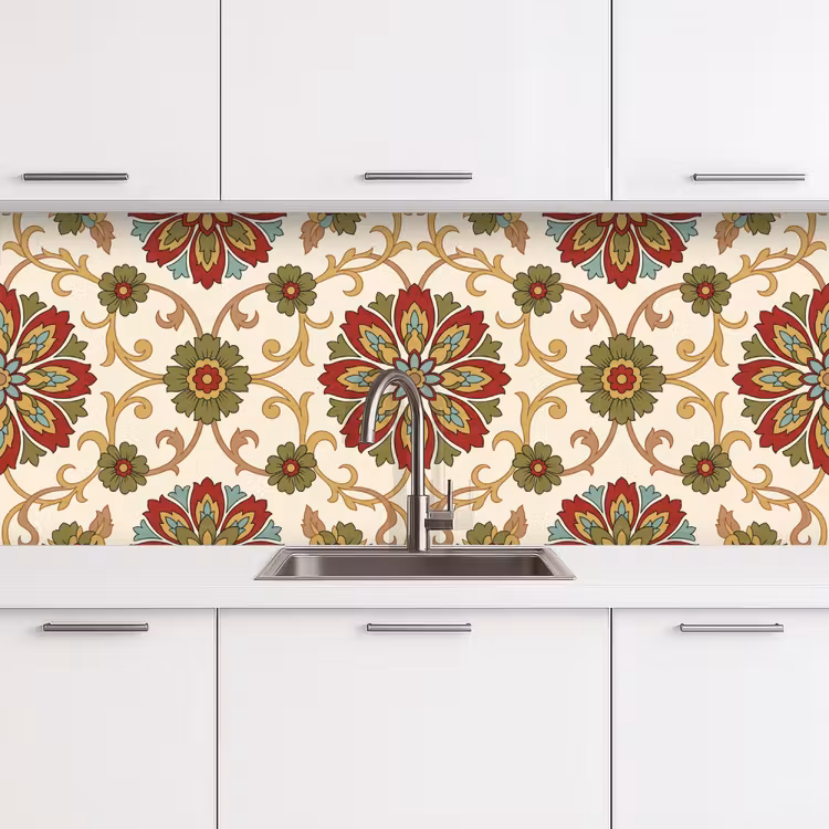 Küchenrückwand - Muster – Blumen – Ornament – Klassisch – Farbenfroh — 4