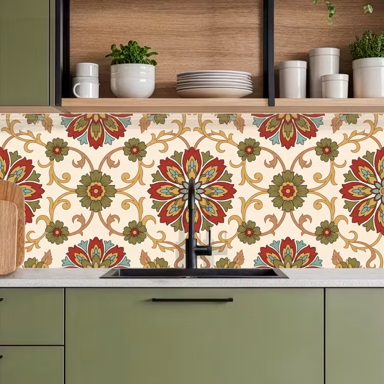 Küchenrückwand - Muster – Blumen – Ornament – Klassisch – Farbenfroh — 8