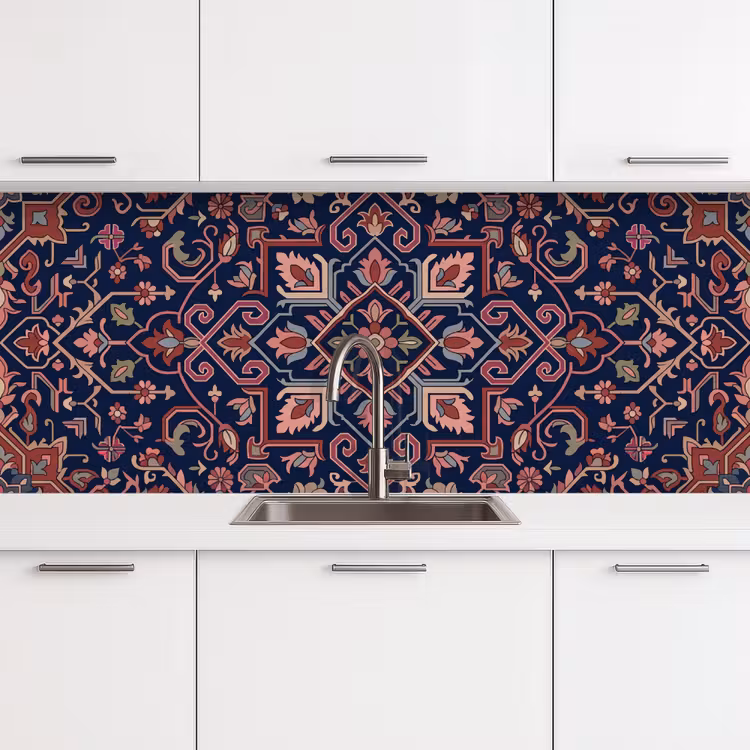 Küchenrückwand - Muster – Orientalisch – Blumig – Blau – Klassisch — 4