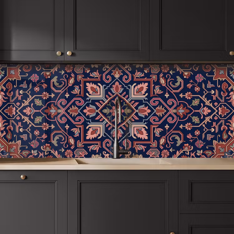 Küchenrückwand - Muster – Orientalisch – Blumig – Blau – Klassisch — 6