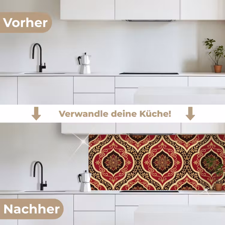 Küchenrückwand - Muster – Ornament – Barock – Rot – Gold — 3