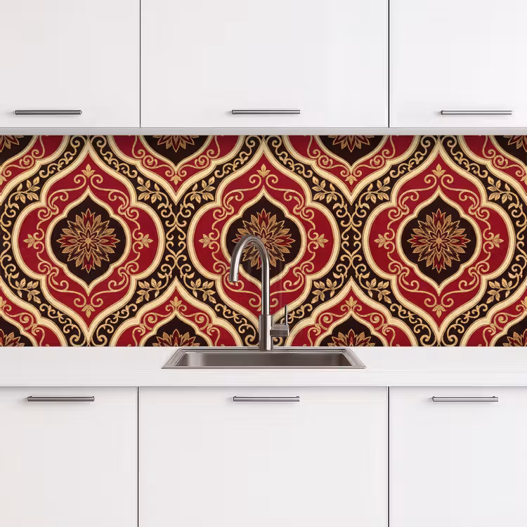 Küchenrückwand - Muster – Ornament – Barock – Rot – Gold — 4