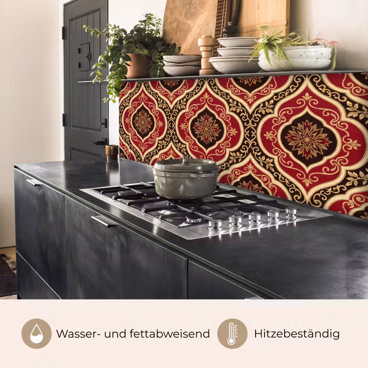 Küchenrückwand - Muster – Ornament – Barock – Rot – Gold — 5