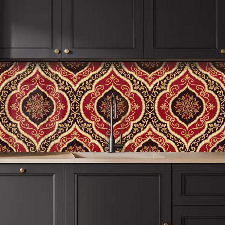 Küchenrückwand - Muster – Ornament – Barock – Rot – Gold — 6