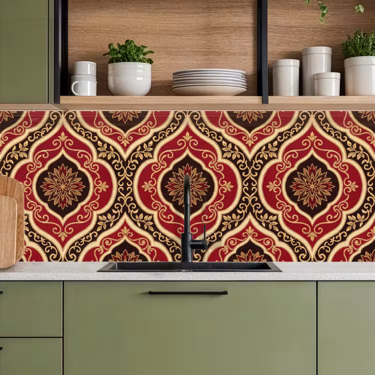 Küchenrückwand - Muster – Ornament – Barock – Rot – Gold — 8