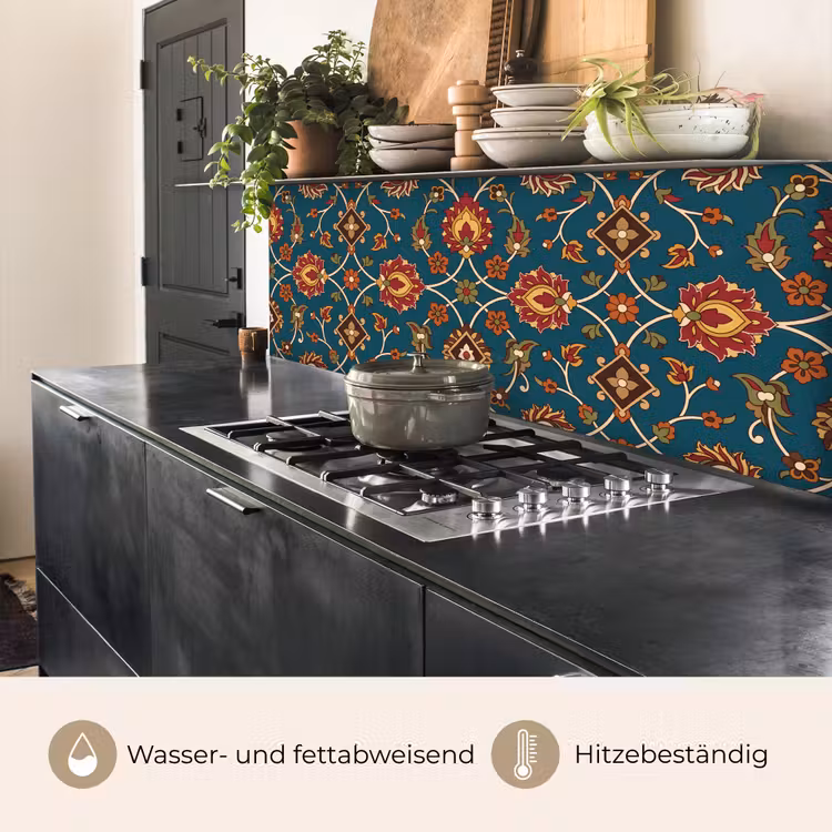 Küchenrückwand - Ornament – Flora – Traditionell – Klassisch – Blaugrün — 5