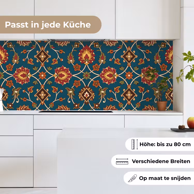 Küchenrückwand - Ornament – Flora – Traditionell – Klassisch – Blaugrün — 7