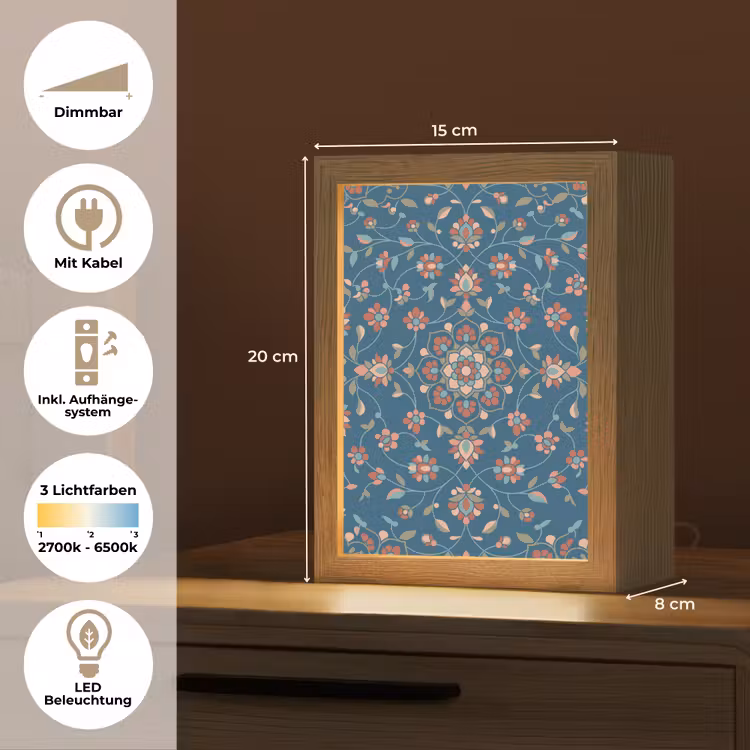 Personalisierte Lightbox - Blumen – Muster – Natur – Ornament – Blau — 6