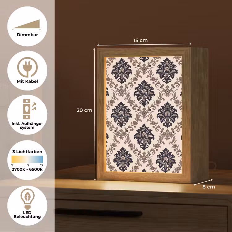 Personalisierte Lightbox - Muster – Blumenmuster – Klassisch – Beige-Blau — 6
