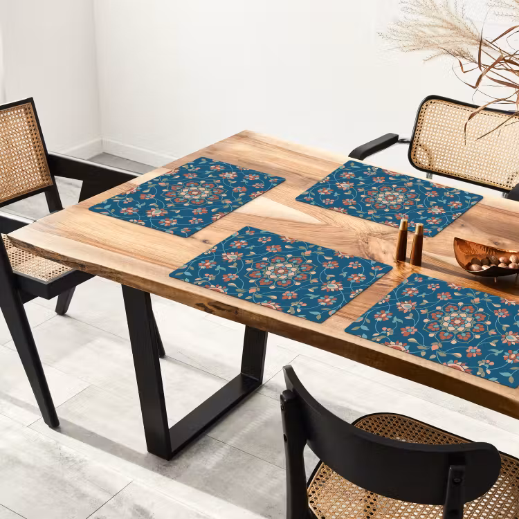 Tischset - 6 Stück - Blumen – Muster – Natur – Ornament – Blau — 4