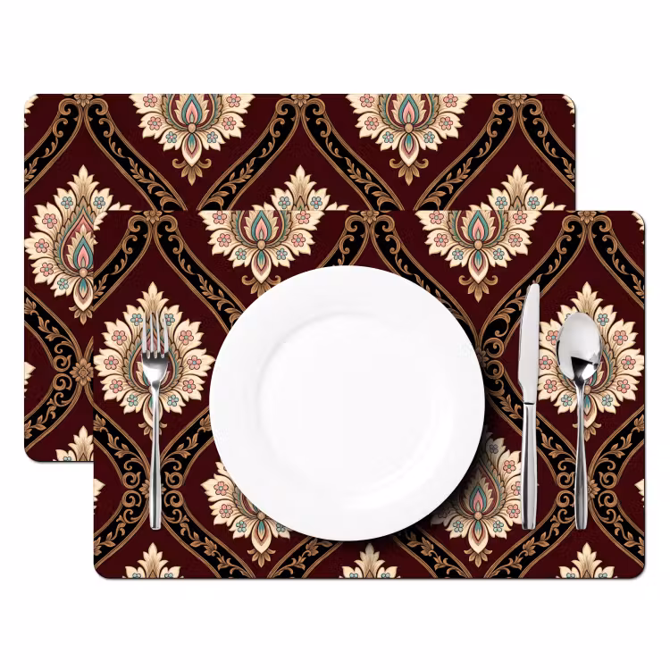 Tischset - 6 Stück - Muster – Blumenmotiv – Dekoration – Klassisch – Rot — 2