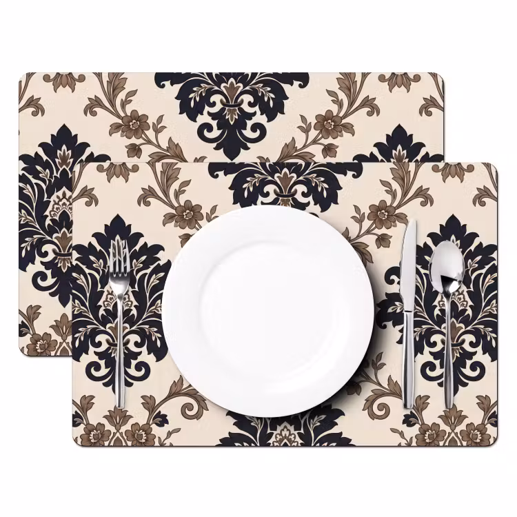 Tischset - 6 Stück - Muster – Blumenmuster – Klassisch – Beige-Blau — 2